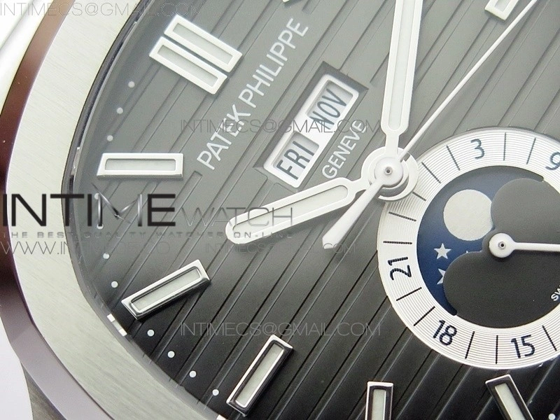 NAUTILUS 5726 SS GRF 1:1 BEST EDITION GRAY DIAL WORKING ANNUAL CALENDARON BLACK LEATHER STARP A.324 V2